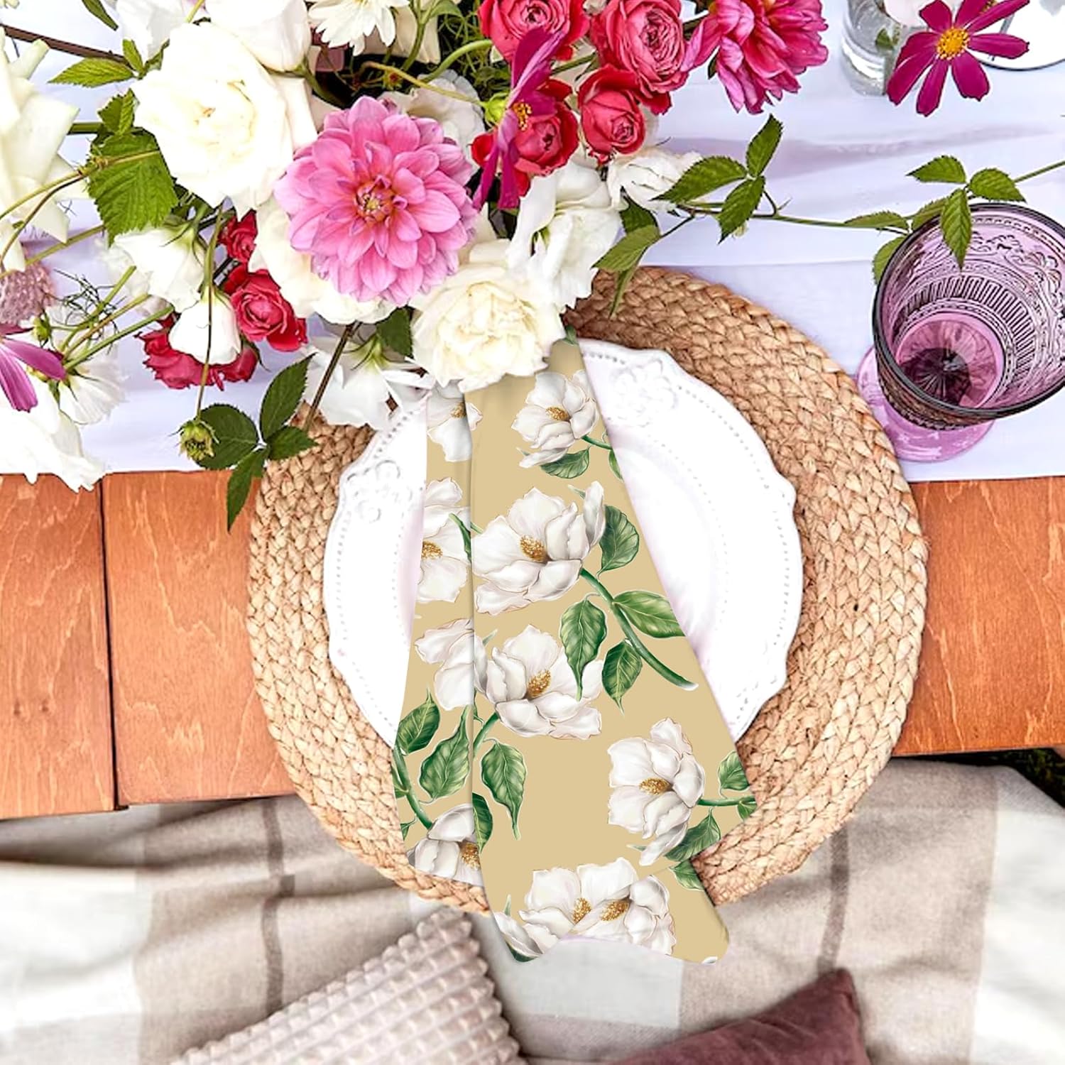 Regine Switzerland Spring Wreath Sash - Beige Floral Decor for Front Door & Holiday Celebrations