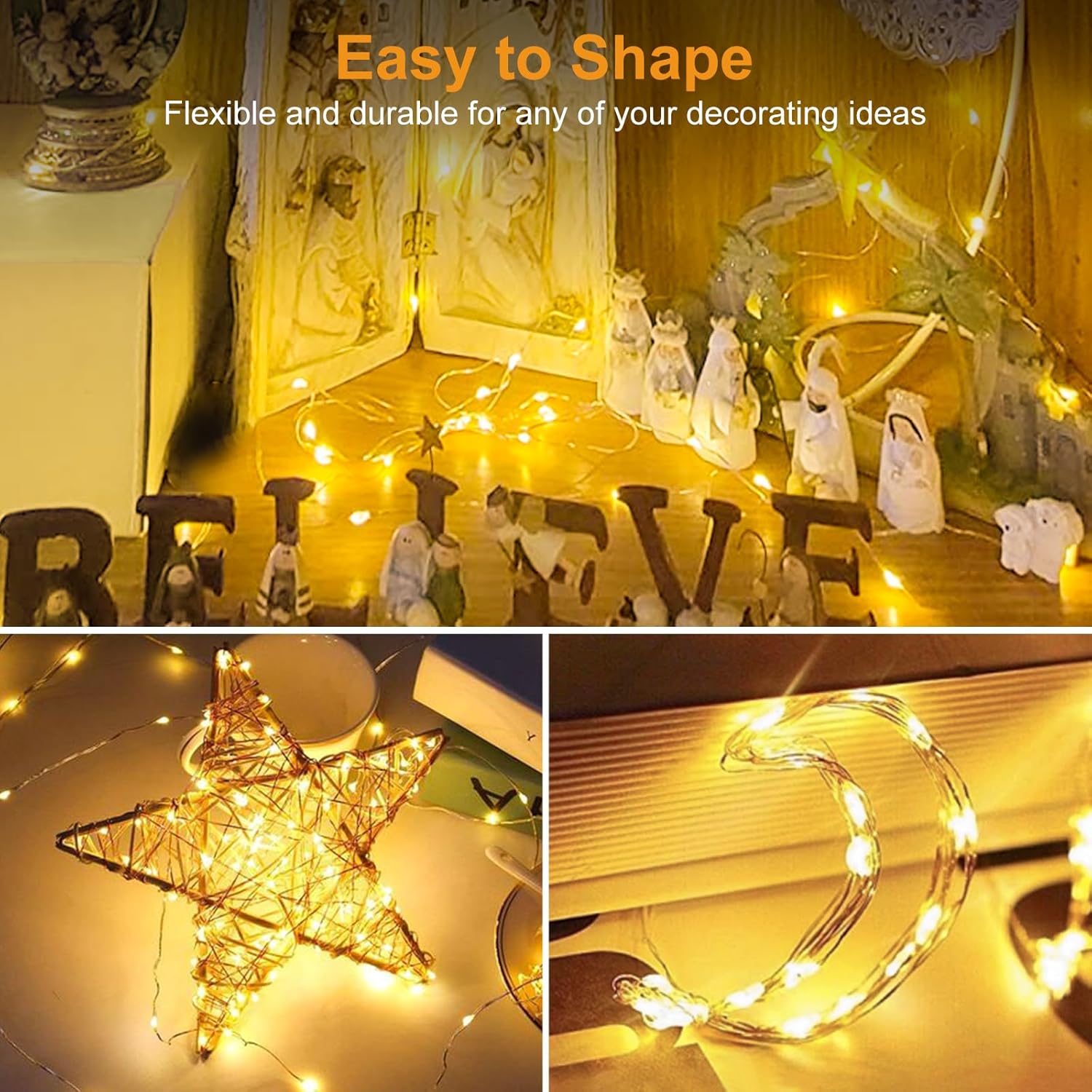 Btfarm 100 Pack Fairy Lights - Battery Operated 20 LED Twinkle Lights | Waterproof Mini Silver Wire for Christmas & Weddings, Warm White