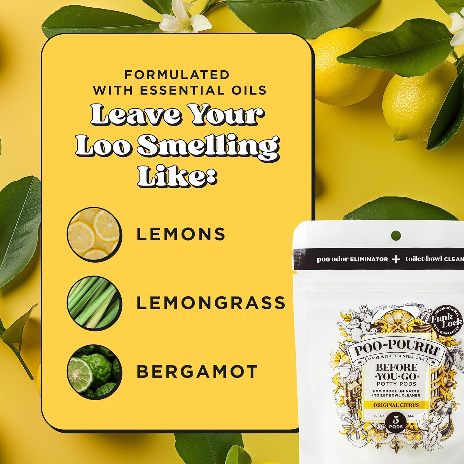 Poo-Pourri Before-You-Go Toilet Potty Pods - Original Citrus Scent, 5 Ct | Bathroom Odor Deodorizer & Cleaner