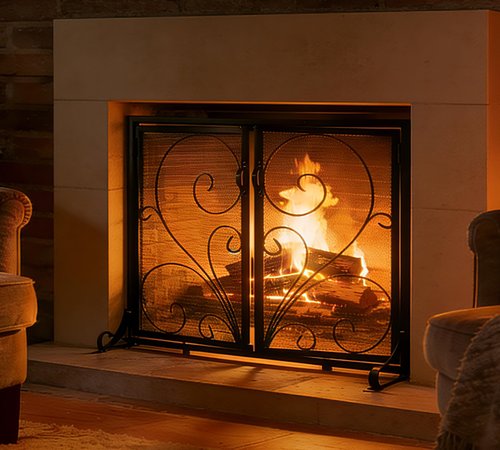 Calidola Fireplace Screen with Double Doors, Metal Mesh Spark Guard, Baby Proof Fireplace Screen, Decorative Black Safety Screen for Wood Stoves and Fireplaces