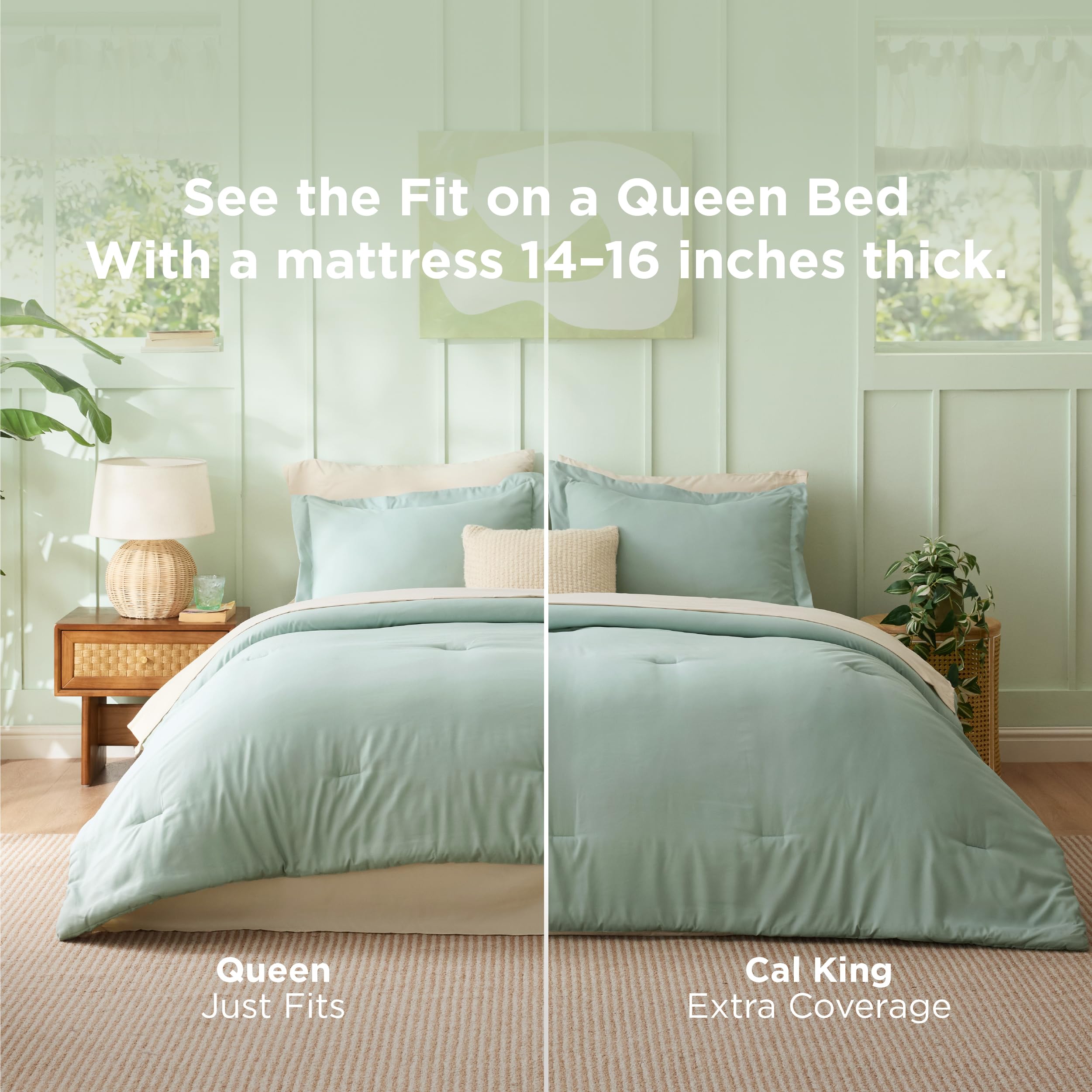Bedsure Queen Comforter Set - 7 Pieces Sage Green Queen Bedding Set for All Seasons, Boho Contrasting Design Bed in a Bag with Comforter, Sheets, Pillowcases & Shams
