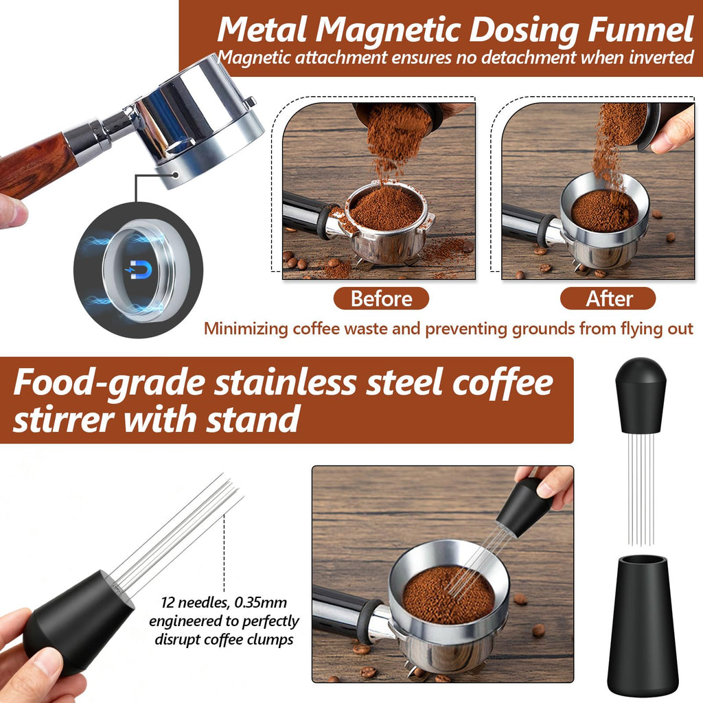 7 Pcs 51mm Espresso Accessories Kit, Spring Loaded Calibrated Tamper, WDT Tool, Coffee Measuring & Espresso Cup and Tamper Mat, Puck Screenr & Dosing Funnel, 51mm Espresso Machine Accessories