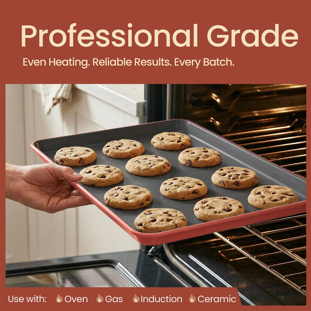 Bakken 8-Piece Ceramic Coated Bakeware Sets, Nonstick Aluminized Steel Pans with Muffin, Loaf, Cake, Roasting Pan, & Cooling Rack, Oven Safe Up To 500°F, Dishwasher Safe, BPA, PTFE & PFAS Free, Pink