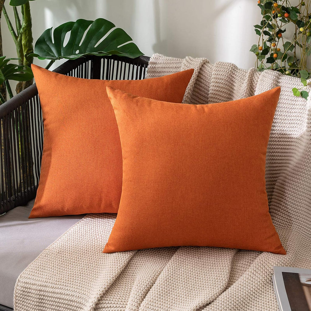 MIULEE Decorative Outdoor Throw Pillow Covers - Waterproof Faux Linen Cushion Cases | 26x26 Inch Orange, Pack of 2