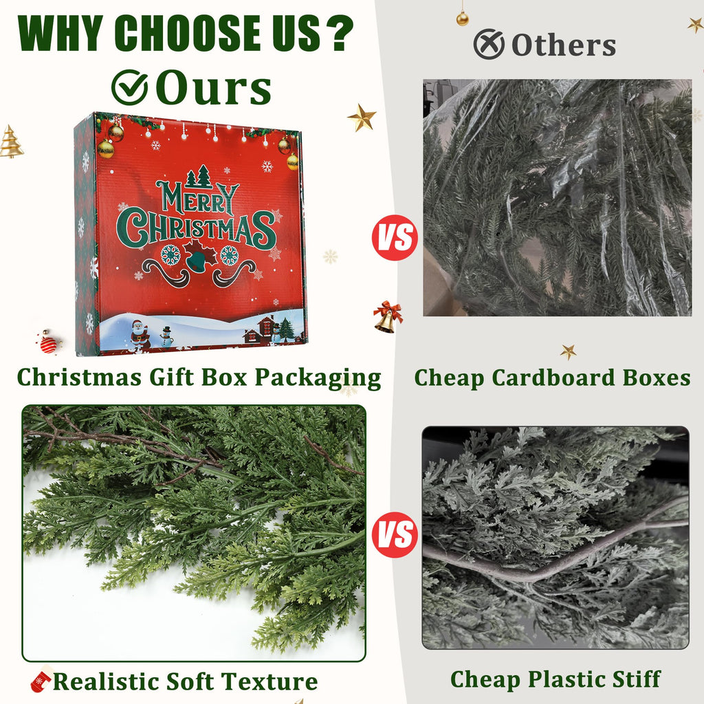 MDSTBN 6ft Christmas Garland Realistic Soft and Thickness Green Faux Cedar Pine Garland Artificial Cedar Cypress Garland for Home Fireplace Wall Indoor Outdoor Holiday Party Home Decoration