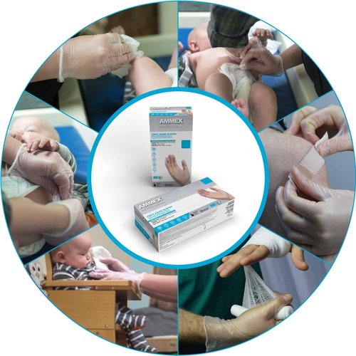 AMMEX Clear Vinyl Disposable Exam/Medical Gloves 3 Mil, Latex/Powder-Free, Food-Safe, Smooth, Non-Sterile Large, Case of 1000