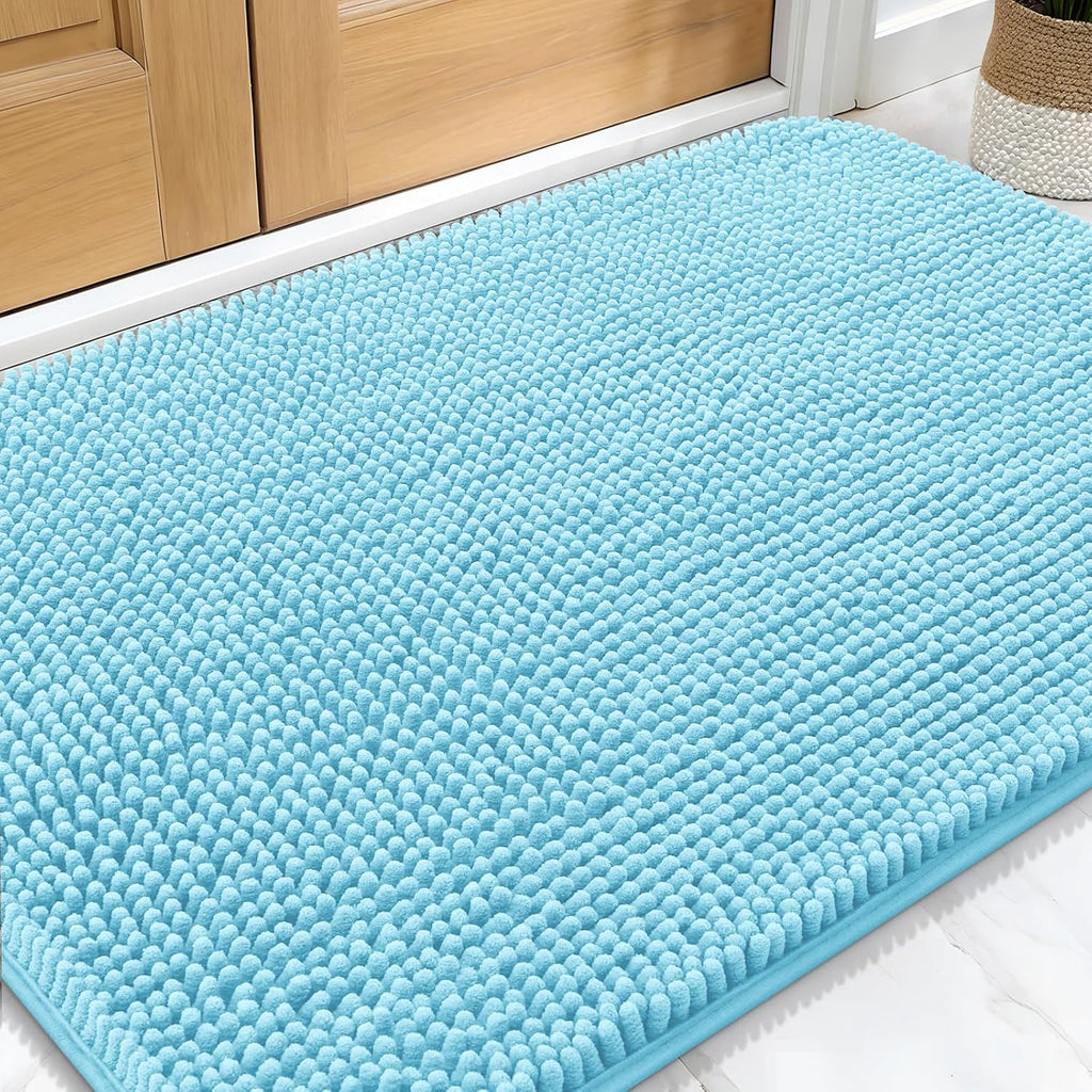 OLANLY Dog Door Mat - Absorbent Non-Slip Washable Chenille Mat for Muddy Paws | 34x21, Blue