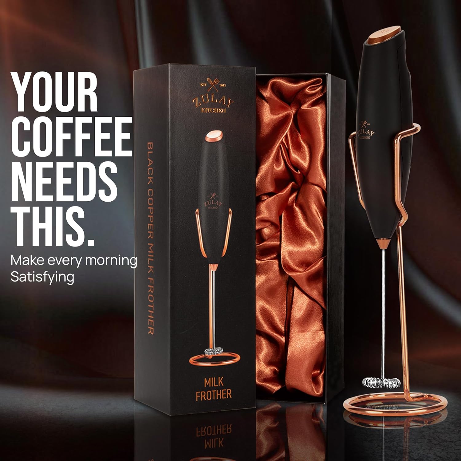 Zulay Kitchen Milk Frother - Luxury Handheld Electric Foam Maker with 4 Duracell Batteries | Perfect for Coffee, Lattes & Hot Chocolate