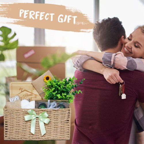 House Warming Gifts New Home, 18 Pcs Housewarming Gifts Basket New Home Gift Ideas, Faux Plants Scented Candles Home Sweet Home Bamboo Cutting Board for Couple Women Men, Closing Gifts for Home Buyers