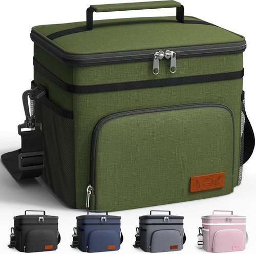 HOTOR Insulated Lunch Box - Leak-Proof Cooler Bag with 4 Pockets & Adjustable Strap | Medium Cationic Green (10.2"×6.9"×8.5")