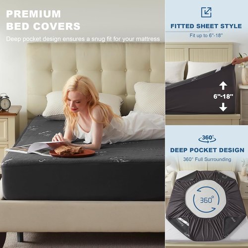 BEDLORE Queen Size Waterproof Mattress Protector - Soft Bamboo Viscose Fitted Cover | Breathable & Noiseless, Machine Washable (Gray)
