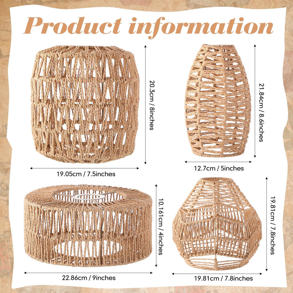 Baquler 4 Pcs Lamp Shade Pendant Light Shade Woven Lampshade Hanging Replacement Light Covers Boho Lamp Cover Home Decor, Farmhouse Rustic Wall Sconces for Table Lamps Floor Lamps