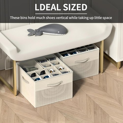Aokeyee Shoe Organizer - Foldable Storage Box with Adjustable Dividers | Fits 16-32 Pairs, Clear Cover
