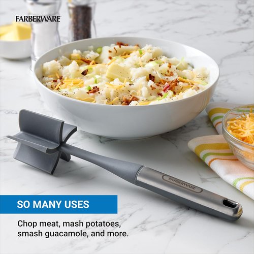Farberware Professional Meat Masher - 5-Beveled Blade for Easy Mashing & Chopping | Heat-Resistant Nylon Head