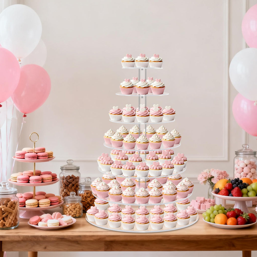 Large 7 Tier Cupcake Stand for 100 Cupcakes, Clear Round Cupcake Stands, Acrylic Wedding Cupcake Tower Stand, Cupcake Display Stand for Dessert Table, Cupcake Tier Stands