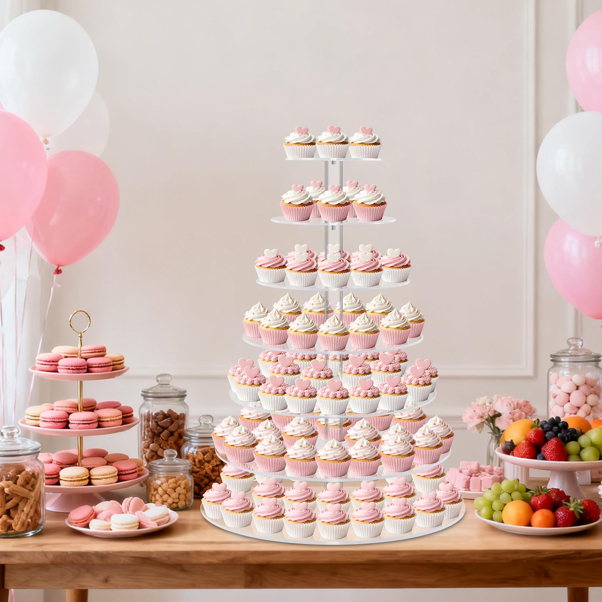 Large 7 Tier Cupcake Stand for 100 Cupcakes, Clear Round Cupcake Stands, Acrylic Wedding Cupcake Tower Stand, Cupcake Display Stand for Dessert Table, Cupcake Tier Stands