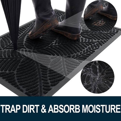 Colorxy Waterproof Doormat - Sturdy Natural Rubber, Non-Slip, Easy Clean, 30''x17'', Black