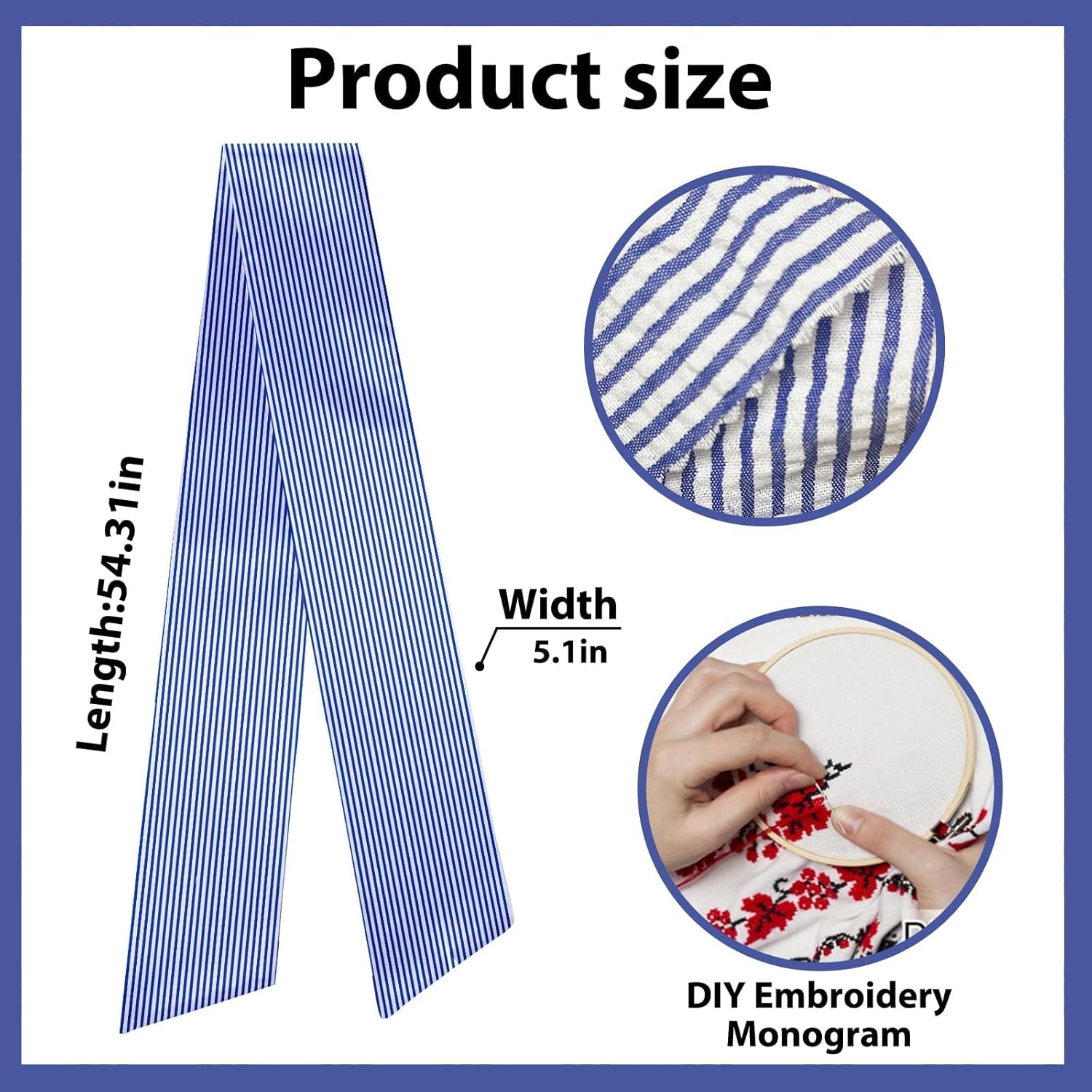 Skiennix Christmas Wreath Sash - Jean Blue Seersucker Holiday Decor for Front Door & Baby Showers