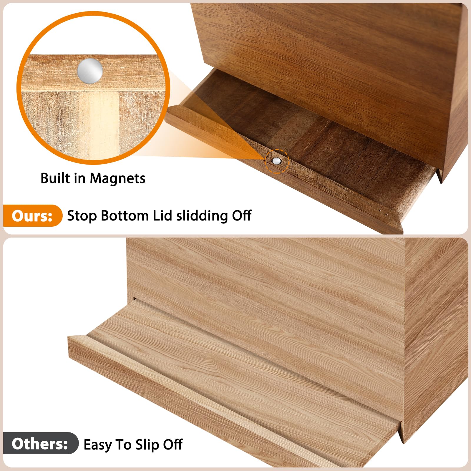 2 Pack Wood Tissue Box Cover Rectangular- Acacia Wood Rectangle Wooden Tissue Box Holder for Tabletop Night Stands Bathroom Office - Decorative Facial Cube Tissue Box Cover for Modern Farmhouse Decor