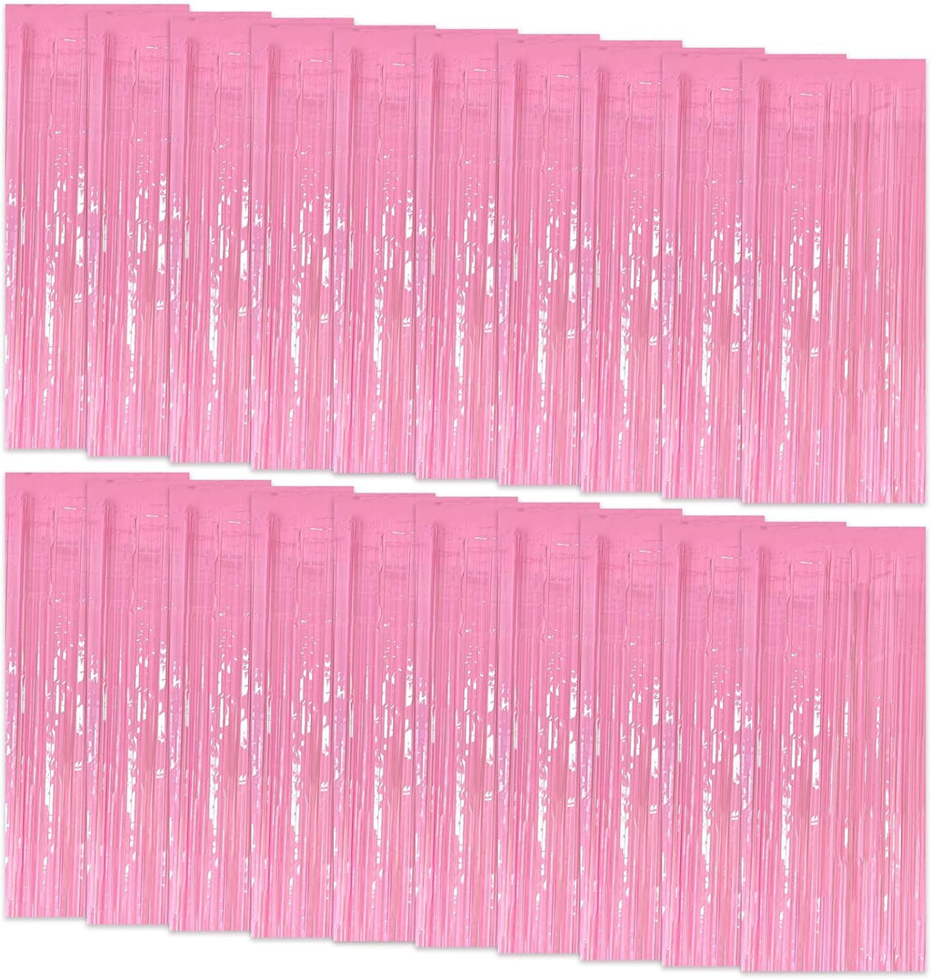 Skiennix 20 Pack Foil Curtains - Pink Metallic Tinsel Fringe Backdrop for Parties & Celebrations