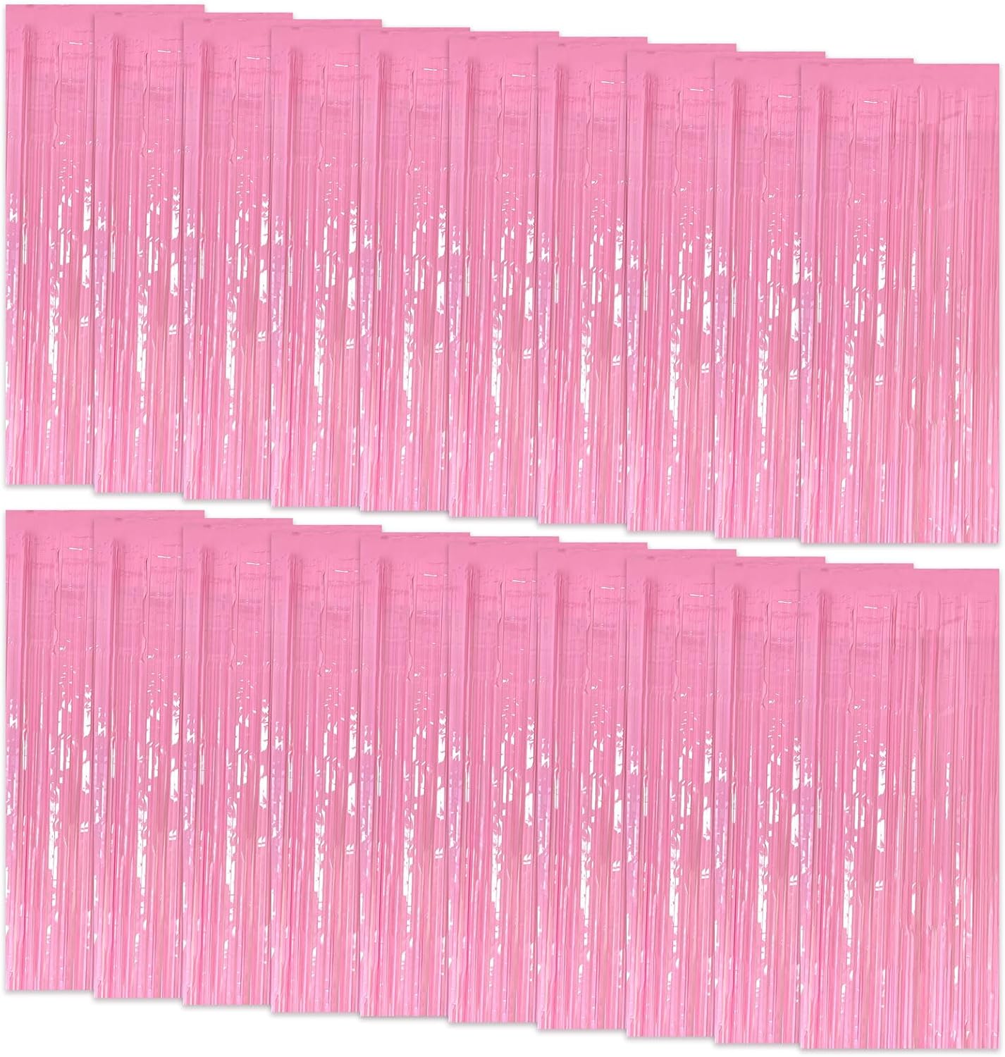 Skiennix 20 Pack Foil Curtains - Pink Metallic Tinsel Fringe Backdrop for Parties & Celebrations