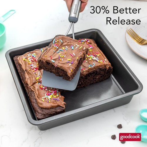 GoodCook PRO Square Cake Pan Nonstick Warp & Scratch-Resistant Dishwasher-Safe Carbon Steel Construction for Even Baking Oven Safe to 480°F, 9 x 9-Inch, Gray