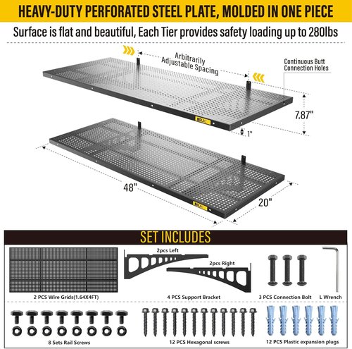 Heavy-Duty Garage Wall Shelving by 2Pack - Adjustable Metal Storage Shelf | 1.64x4ft, Black