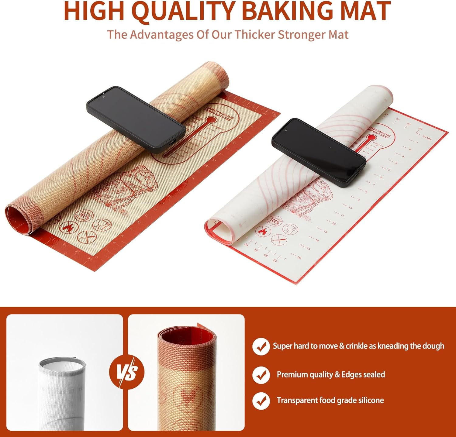Silicone Baking Pastry Dough Mat - Extra Large 28x20 Inch Nonstick Rolling Mat for Cookies & Bread