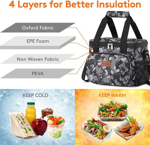 Lifewit Insulated Lunch Bag - Soft Cooler Tote for Adults | Black Camo, 12-Can Capacity (9L)