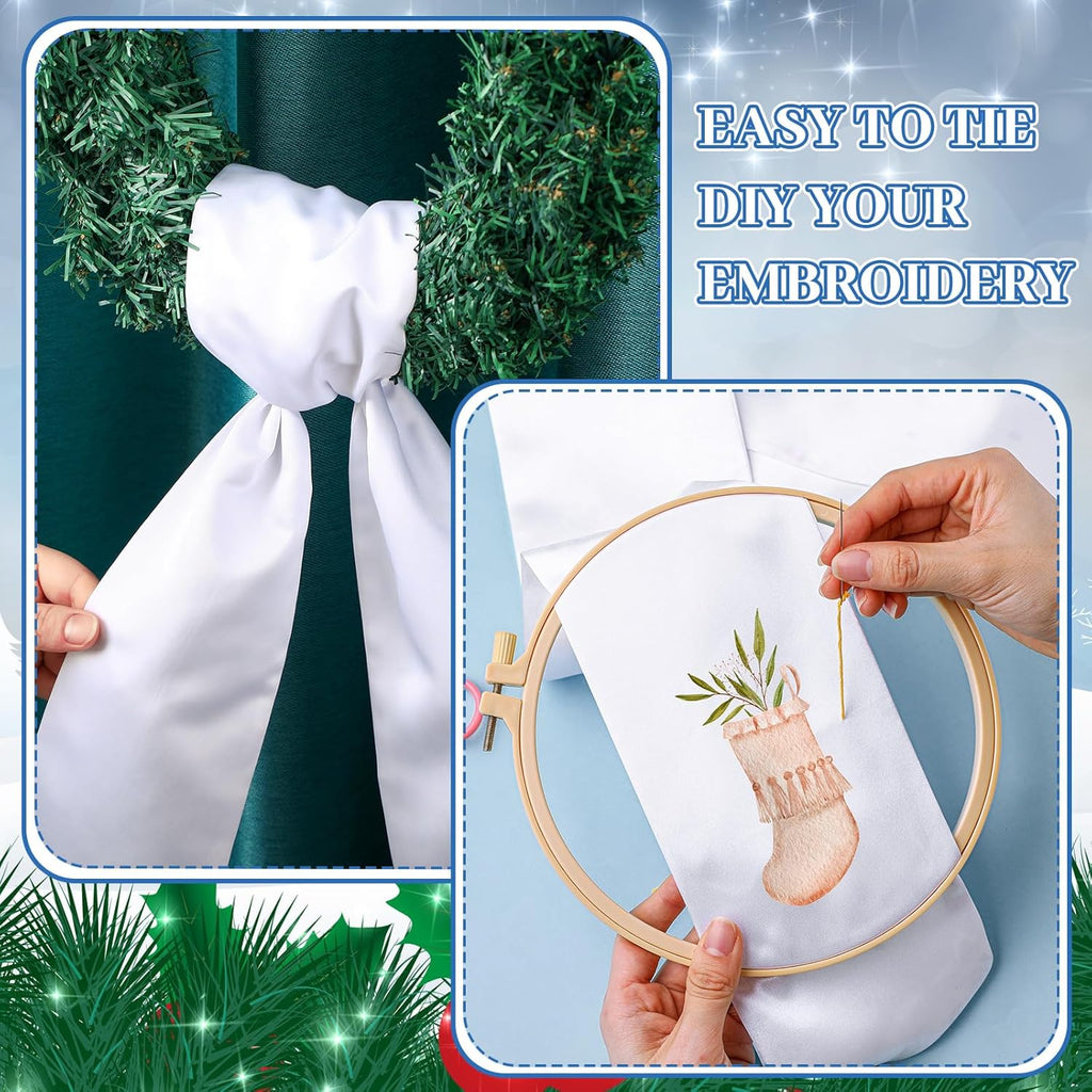 VitalCozy Wreath Sash - Embroiderable Plain Blanks for Front Door Decor | 4.49" x 56.30", White, 6 Pcs