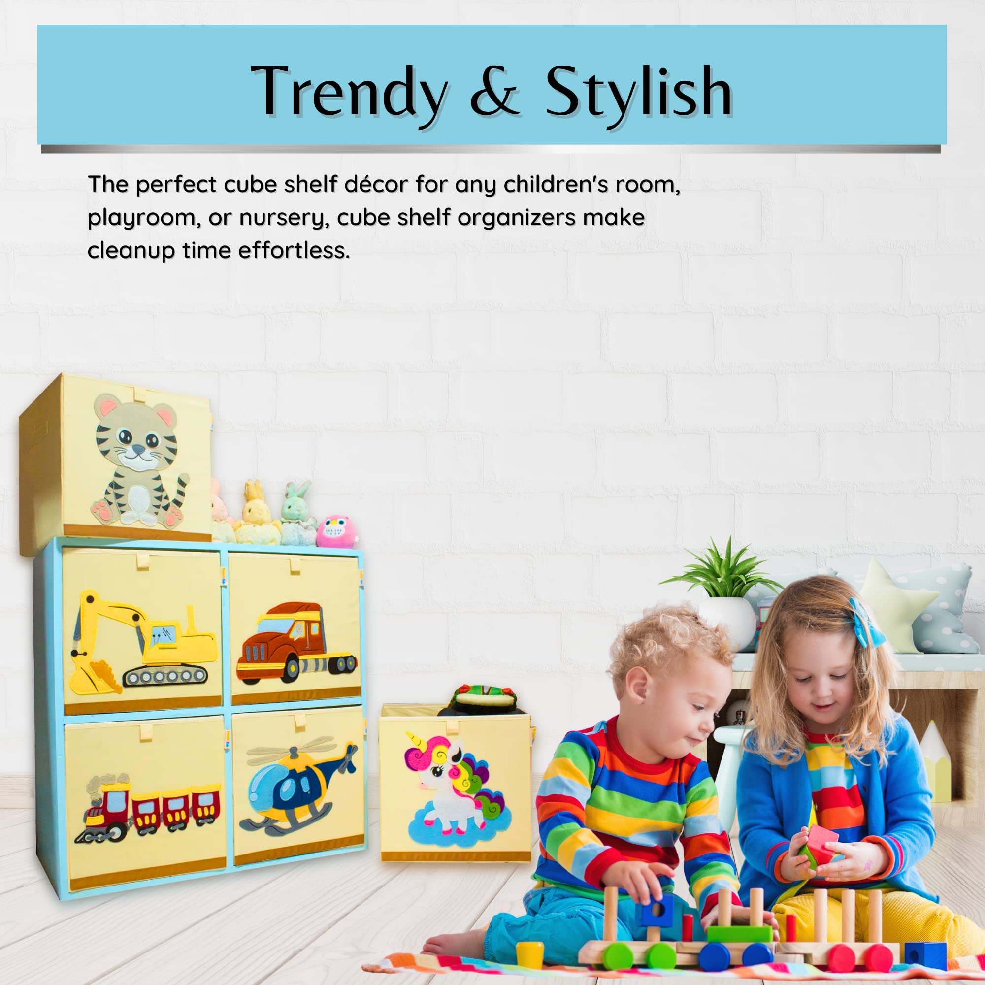 Product 4 Kids - Washable Toy Organizers and Storage, Canvas Toy Chest Organizer Foldable Kids Toy Storage Organizers for Child's Bedroom or Playroom -13x13x13 Inch (Excavator)