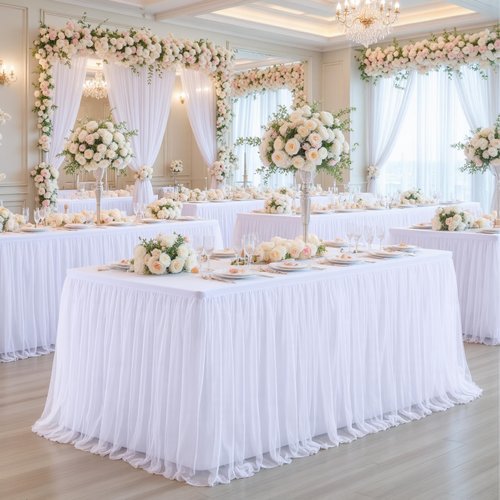 4 Pack 6ft White Table Cloths Rectangle Tulle Tablecloth Fitted White Tablecloths for 6 foot Rectangle Tables Stretch Spandex Table Covers for Parties Wedding Birthday Events Banquet Desk Tables Skirt