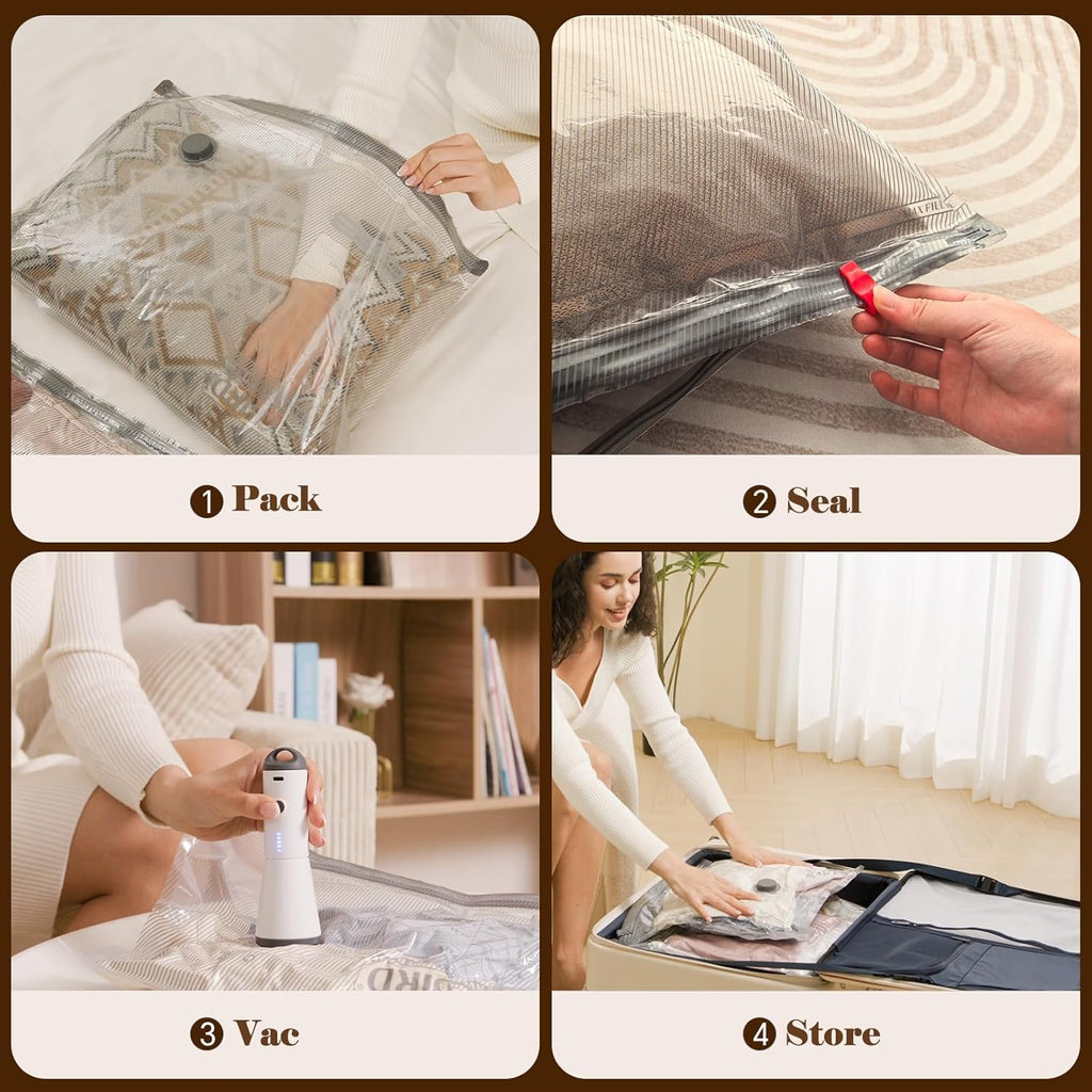 Vacbird Vacuum Bags - Travel Compression Packing Bags with Rechargeable Air Pump | 24 Combo Set for Luggage