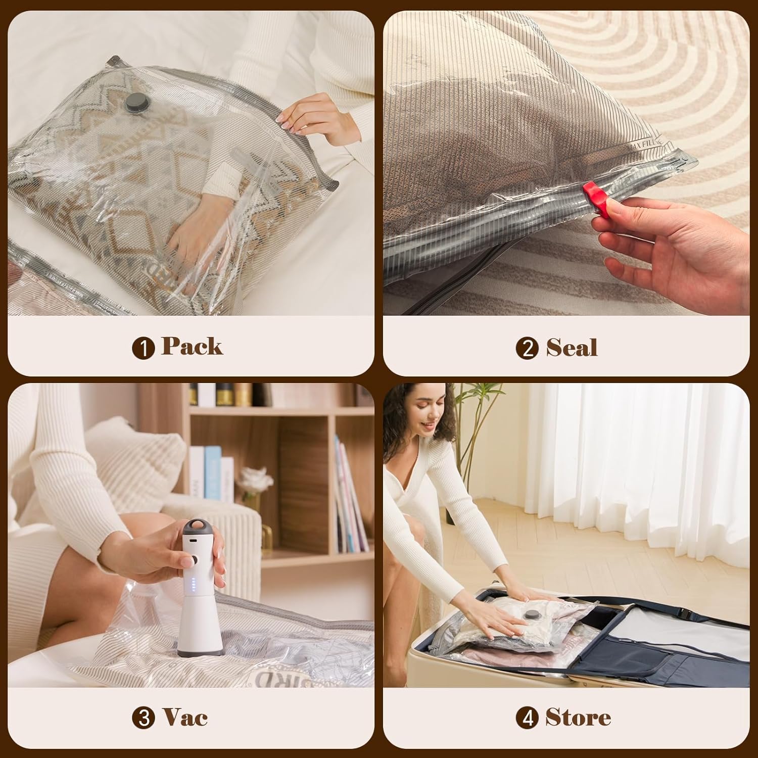 Vacbird Vacuum Bags - Travel Compression Packing Bags with Rechargeable Air Pump | Carry-On Size, 24 Combo