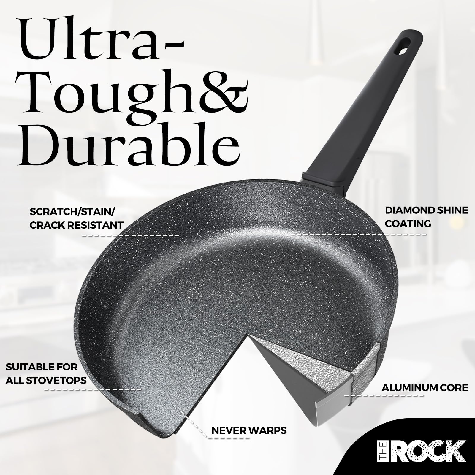 THE ROCK SOHO 11-Inch Non Stick Frying Pan with Lid – Nothing Sticks, Never Warps, Lasts Longer, Healthy Skillet with Heat-Resistant Handle, PFOA Free, Dishwasher Safe, Black