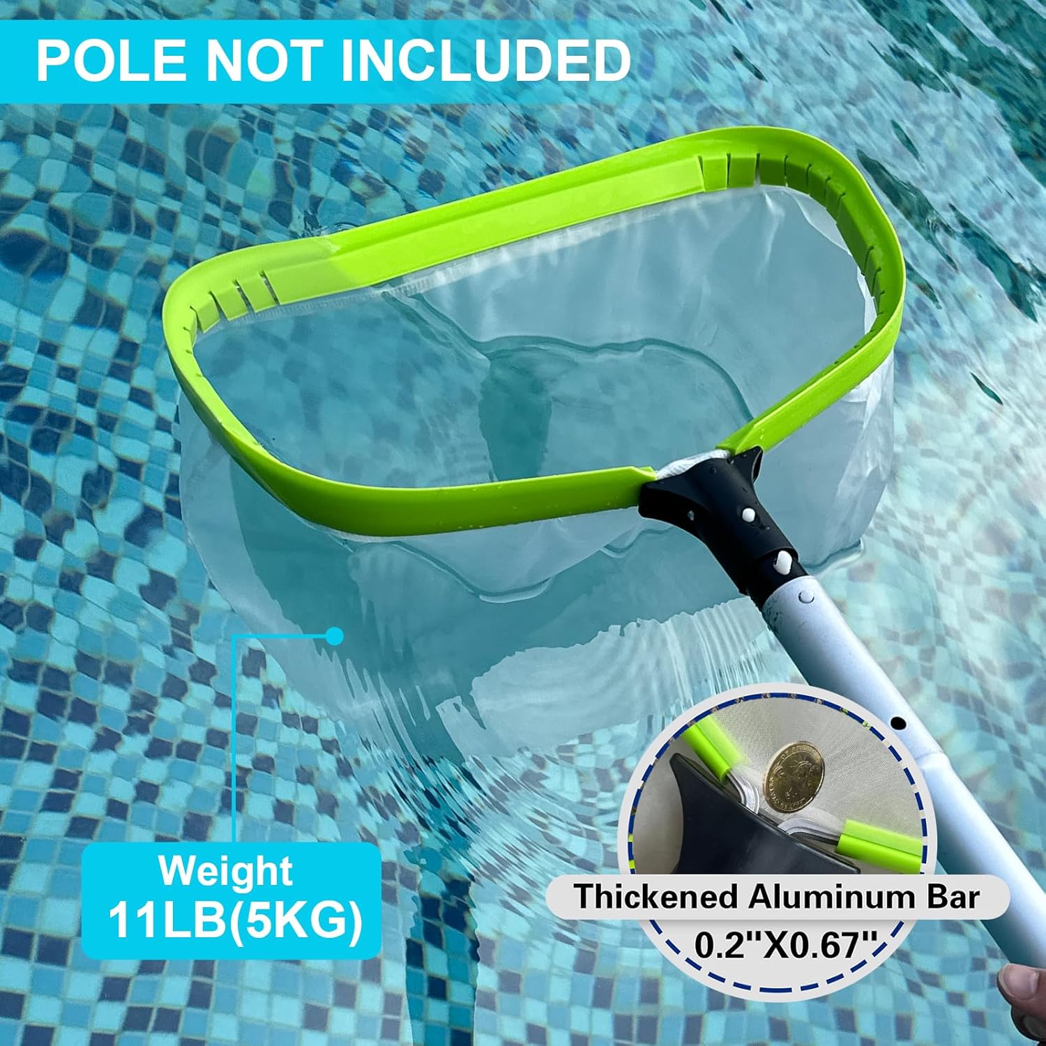 Skiennix Ultra Fine Mesh Pool Leaf Skimmer Net - Heavy Duty Aluminum Frame & Deep Bag for Debris Cleaning