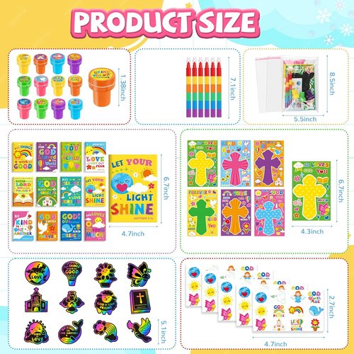 BenLouis Bible Party Favors - Christian Inspirational Coloring Set for Kids | 12 Verses Gift Prizes