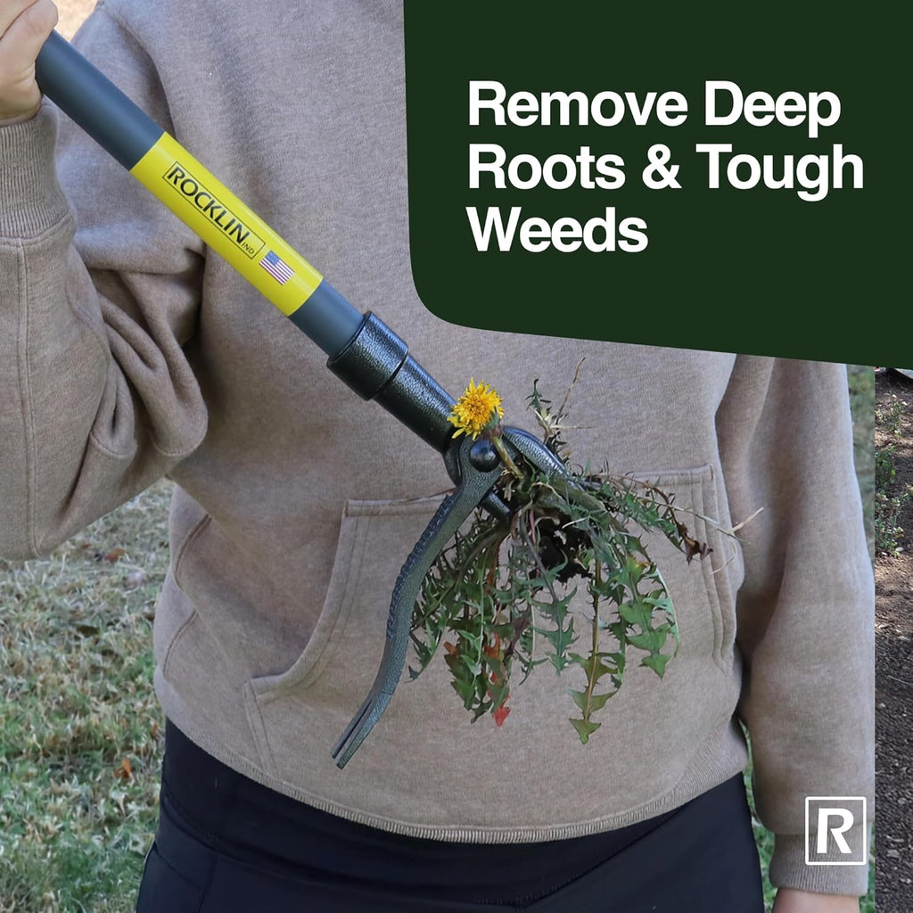Rocklin™ Stand Up Weed Puller Tool - 4 Claw Steel Head - 48-Inch Metal Handle for Easy Weeding