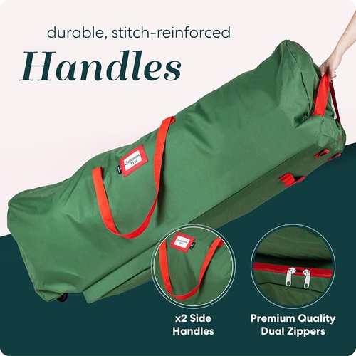 Handy Laundry Christmas Tree Storage Bag with Wheels - Heavy Duty 7.5 ft Capacity, Durable Green Container for Ornaments & Decorations