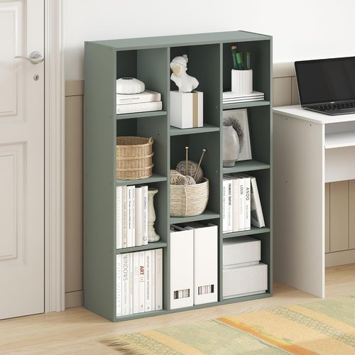 Furinno LUDER Bookshelf - 11-Cube Reversible Bookcase in Sage Green | Easy Assembly for Living Room, Bedroom, Home Office