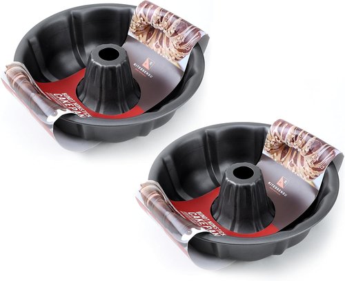 KITESSENSU 9-Inch Non-Stick Cake Pans Set of 2 | Heavy-Duty Carbon Steel Fluted Baking Molds, Gray
