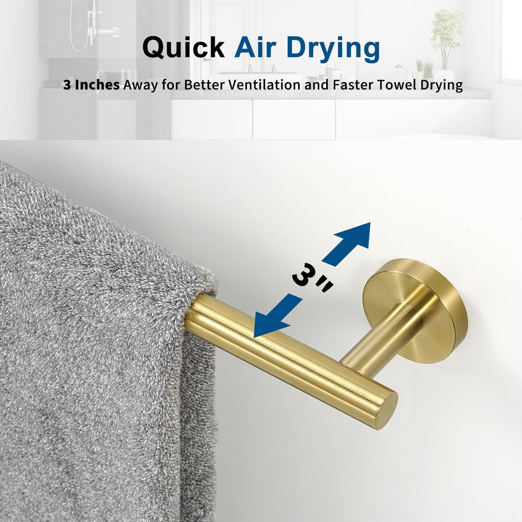 Brushed Gold Towel Bar, 18 Inch Towel Racks for Bathroom Wall Mounted, Thicken SUS304 Stainless Steel Heavy Duty Hand Towel Holder Organizer, Bathroom Accessories, Total Length 20.5 Inch