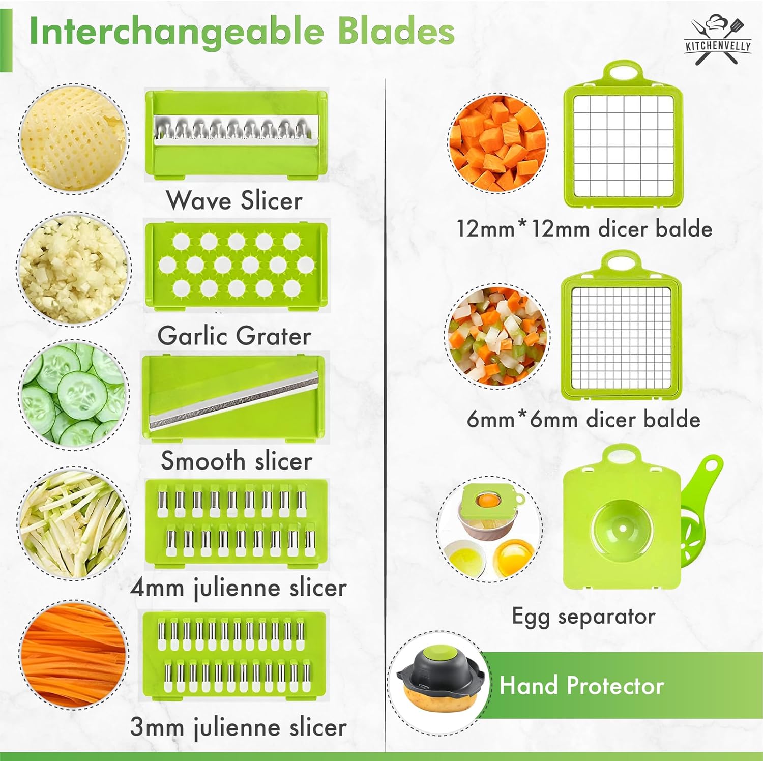 Skiennix 16-in-1 Vegetable Chopper - Easy Meal Prep Tool with 8 Stainless Steel Blades | Green