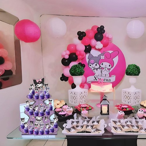 Kawaii Cartoon Birthday Decorations, Purple Cupcake Stand Party Supplies - 3 Tier Paper Cupcake Holder - Dessert Display Stand for Adult Birthday Party Decoration