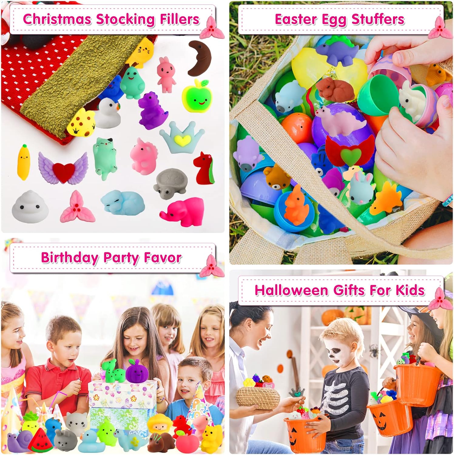 Skiennix Kawaii Squishies - 100 Pcs Mochi Stress Relief Toys for Kids | Perfect Party Favors & Classroom Prizes