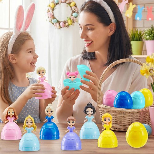 JOYIN 12 Pcs Prefilled Easter Egg Princesses Toys, Surprise Egg Shell Reveals Princess Doll, Easter Eggs for Easter Eggs Hunt, Easter Basket Stuffers, Party Favor, Classroom Prize Supplies