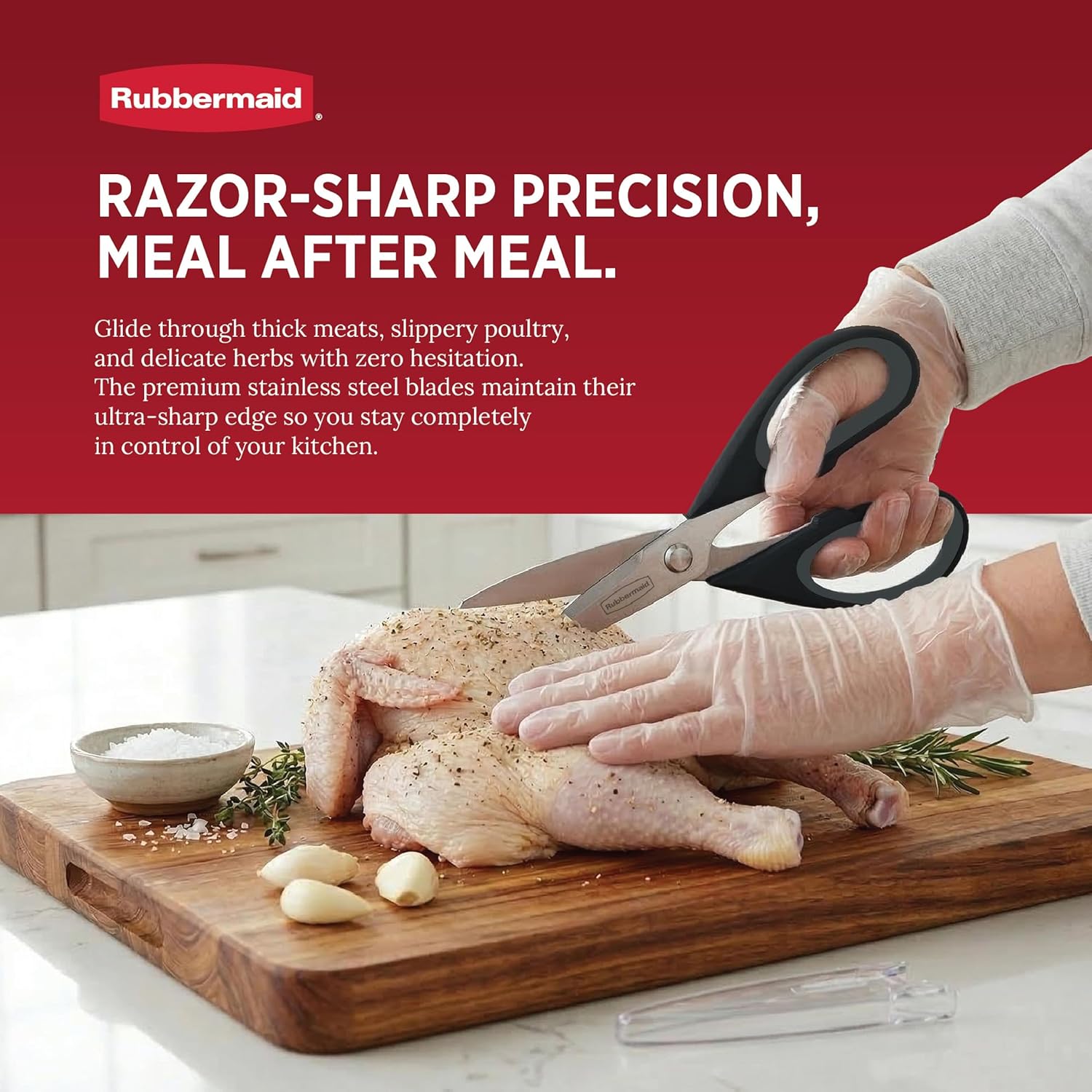 Rubbermaid Kitchen Scissors - Heavy Duty Stainless Steel Shears with Protective Sheath | Dishwasher Safe, Black