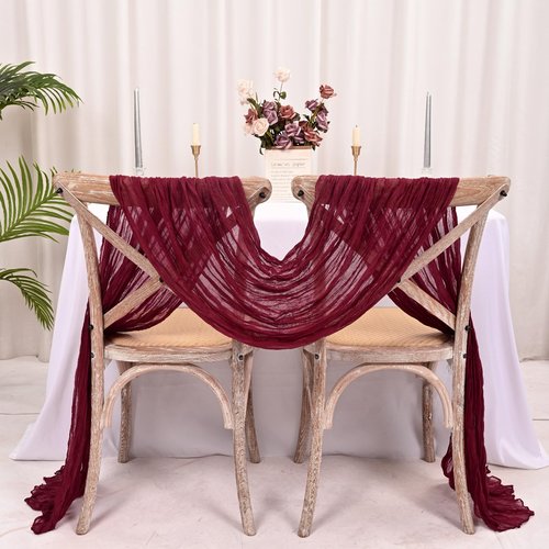 25 Pack Burgundy Cheesecloth Table Runner 17 x 108 Inch Fall Thanksgiving Boho Rustic Farmhouse Gauze Cheese Cloth Runner for Wedding Party Baby Shower Home Decor Holiday Decorations