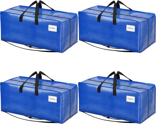 BAGAIL Heavy Duty Moving Bags - Extra Large Storage Totes with Strong Handles | 4 Pack in Blue