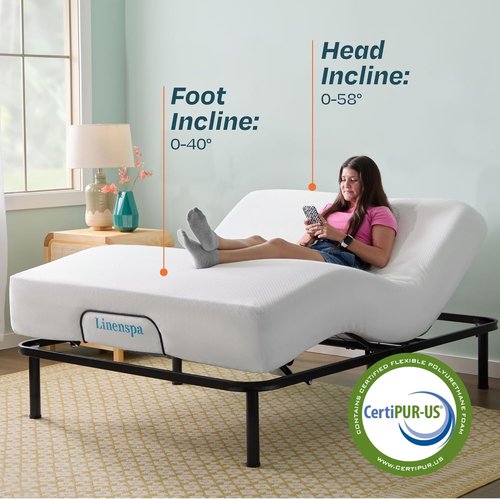 Linenspa Adjustable Bed Frame - Ergonomic Electric Base with Independent Head & Foot Incline - Twin XL